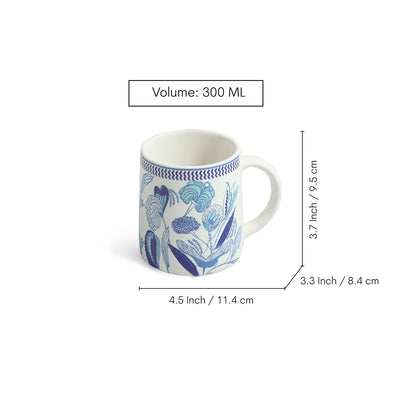 ExclusiveLane 'Floral Bliss' Ceramic Tea And Coffee Mugs (Set of 4, 300 ML, Microwave Safe, Handcrafted)