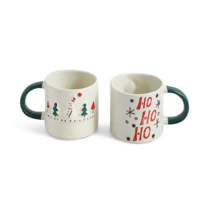 ExclusiveLane 'Christmas Charm' Ceramic Tea And Coffee Mugs (Set of 2, 330 ML, Microwave Safe, Hand-Embossed)