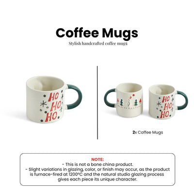 ExclusiveLane 'Christmas Charm' Ceramic Tea And Coffee Mugs (Set of 2, 330 ML, Microwave Safe, Hand-Embossed)
