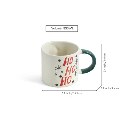 ExclusiveLane 'Christmas Charm' Ceramic Tea And Coffee Mugs (Set of 4, 330 ML, Microwave Safe, Hand-Embossed)