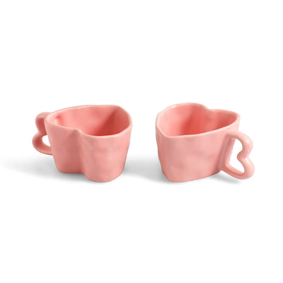 ExclusiveLane 'Heart Pink' Ceramic Tea And Coffee Mugs (Set of 2, 250 ML, Microwave Safe, Hand-Embossed)