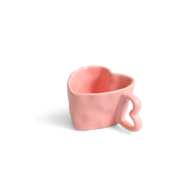 ExclusiveLane 'Heart Pink' Ceramic Tea And Coffee Mugs (Set of 2, 250 ML, Microwave Safe, Hand-Embossed)