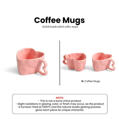 ExclusiveLane 'Heart Pink' Ceramic Tea And Coffee Mugs (Set of 2, 250 ML, Microwave Safe, Hand-Embossed)