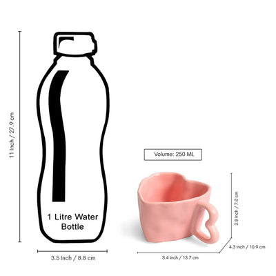 ExclusiveLane 'Heart Pink' Ceramic Tea And Coffee Mugs (Set of 2, 250 ML, Microwave Safe, Hand-Embossed)