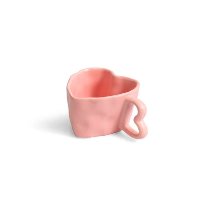 ExclusiveLane 'Heart Pink' Ceramic Tea And Coffee Mugs (Set of 4, 250 ML, Microwave Safe, Hand-Embossed)