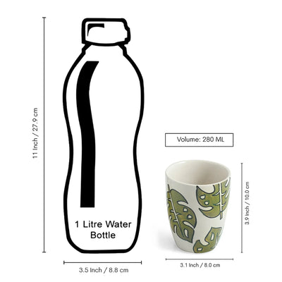 ExclusiveLane 'Leaf Foliage' Ceramic Tea And Coffee Mugs (Set of 4, 280 ML, Microwave Safe, Hand-Painted)