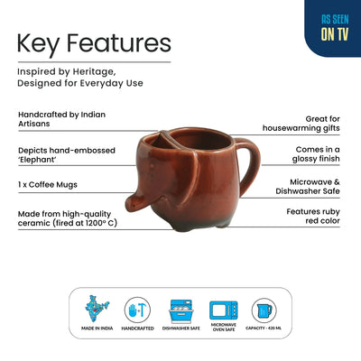 ExclusiveLane 'Jungle Giant' Ceramic Tea And Coffee Mugs (420 ML, Microwave Safe, Hand-Emboosed)