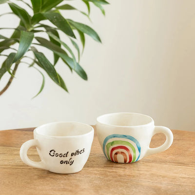 ExclusiveLane 'Rainbow Bright' Ceramic Tea And Coffee Mugs (Set of 2,  220 ML, Microwave Safe, Hand-Painted)