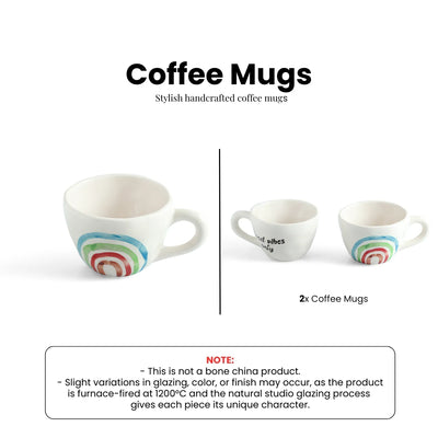 ExclusiveLane 'Rainbow Bright' Ceramic Tea And Coffee Mugs (Set of 2,  220 ML, Microwave Safe, Hand-Painted)
