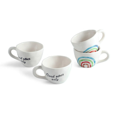 ExclusiveLane 'Rainbow Bright' Ceramic Tea And Coffee Mugs (Set of 4, 220 ML, Microwave Safe, Hand-Painted)