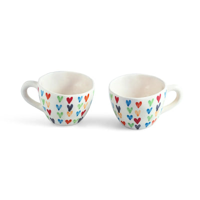 ExclusiveLane 'Colourfull Hearts' Ceramic Tea And Coffee Mugs (Set of 2, 270 ML, Microwave Safe, Hand-Painted)