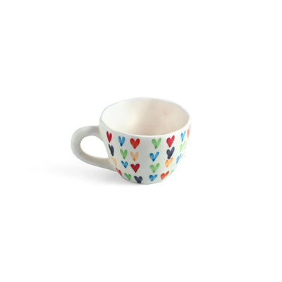 ExclusiveLane 'Colourfull Hearts' Ceramic Tea And Coffee Mugs (Set of 2, 270 ML, Microwave Safe, Hand-Painted)