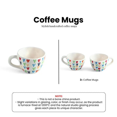 ExclusiveLane 'Colourfull Hearts' Ceramic Tea And Coffee Mugs (Set of 2, 270 ML, Microwave Safe, Hand-Painted)