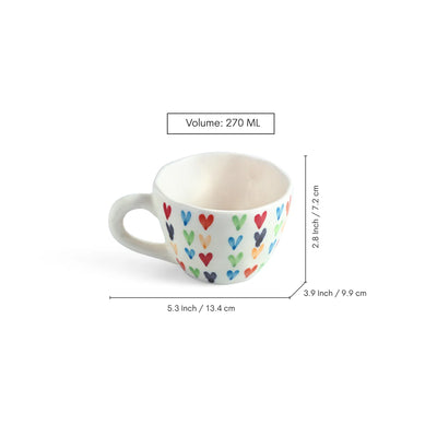 ExclusiveLane 'Colourfull Hearts' Ceramic Tea And Coffee Mugs (Set of 2, 270 ML, Microwave Safe, Hand-Painted)
