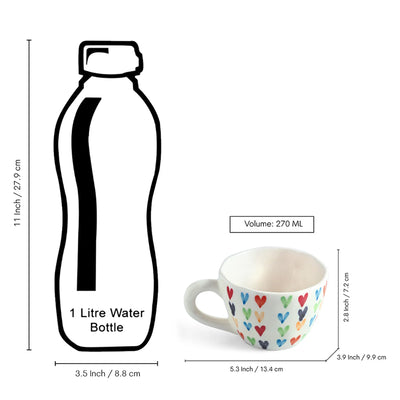 ExclusiveLane 'Colourfull Hearts' Ceramic Tea And Coffee Mugs (Set of 2, 270 ML, Microwave Safe, Hand-Painted)