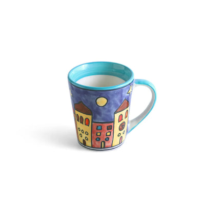 ExclusiveLane 'Night City' Ceramic Tea And Coffee Mugs (Set of 2, 350 ML, Microwave Safe, Hand-Painted)