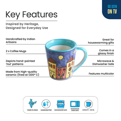 ExclusiveLane 'Night City' Ceramic Tea And Coffee Mugs (Set of 2, 350 ML, Microwave Safe, Hand-Painted)