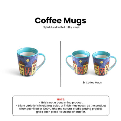 ExclusiveLane 'Night City' Ceramic Tea And Coffee Mugs (Set of 2, 350 ML, Microwave Safe, Hand-Painted)