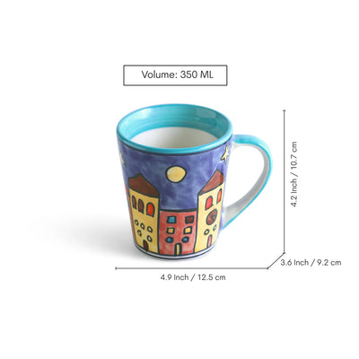 ExclusiveLane 'Night City' Ceramic Tea And Coffee Mugs (Set of 2, 350 ML, Microwave Safe, Hand-Painted)