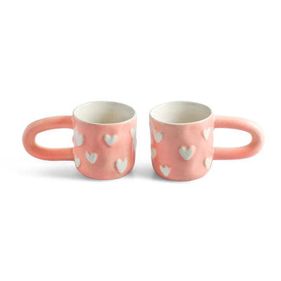 ExclusiveLane 'Heart Bump' Ceramic Tea And Coffee Mugs (Set of 2, 260 ML, Microwave Safe, Hand-Embossed)