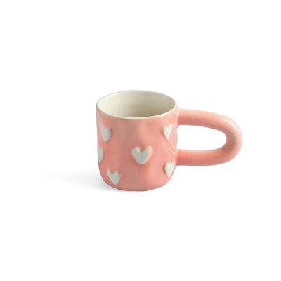 ExclusiveLane 'Heart Bump' Ceramic Tea And Coffee Mugs (Set of 2, 260 ML, Microwave Safe, Hand-Embossed)