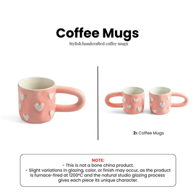 ExclusiveLane 'Heart Bump' Ceramic Tea And Coffee Mugs (Set of 2, 260 ML, Microwave Safe, Hand-Embossed)