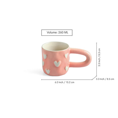 ExclusiveLane 'Heart Bump' Ceramic Tea And Coffee Mugs (Set of 2, 260 ML, Microwave Safe, Hand-Embossed)