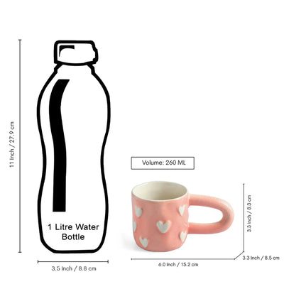ExclusiveLane 'Heart Bump' Ceramic Tea And Coffee Mugs (Set of 2, 260 ML, Microwave Safe, Hand-Embossed)