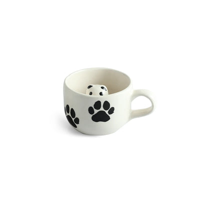 ExclusiveLane 'Furry Friend Suprise' Ceramic Tea And Coffee Mugs (210 ML, Microwave Safe, Hand-Embossed)