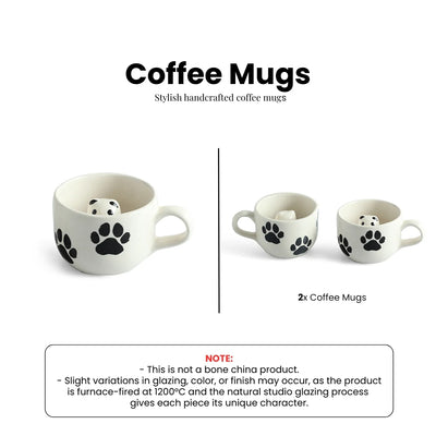 ExclusiveLane 'Furry Friend Suprise' Ceramic Tea And Coffee Mugs (Set of 2, 210 ML, Microwave Safe, Hand-Embossed)
