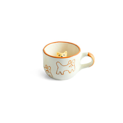 ExclusiveLane 'Cute Cat Suprise' Ceramic Tea And Coffee Mugs (240 ML, Microwave Safe, Hand-Embossed)