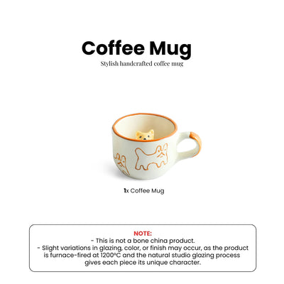 ExclusiveLane 'Cute Cat Suprise' Ceramic Tea And Coffee Mugs (240 ML, Microwave Safe, Hand-Embossed)