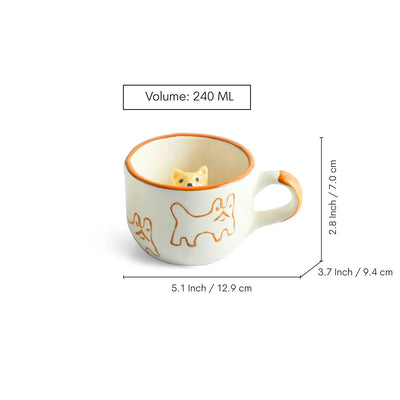 ExclusiveLane 'Cute Cat Suprise' Ceramic Tea And Coffee Mugs (240 ML, Microwave Safe, Hand-Embossed)