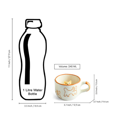 ExclusiveLane 'Cute Cat Suprise' Ceramic Tea And Coffee Mugs (240 ML, Microwave Safe, Hand-Embossed)