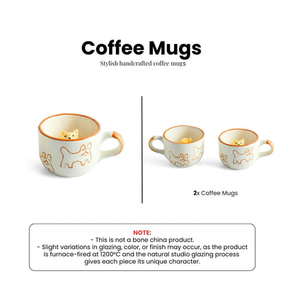 ExclusiveLane 'Cute Cat Suprise' Ceramic Tea And Coffee Mugs (Set of 2, 240 ML, Microwave Safe, Hand-Embossed)