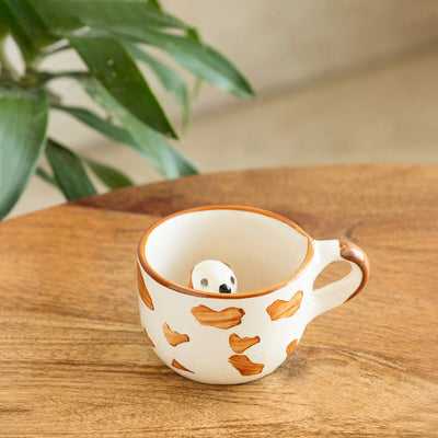 ExclusiveLane 'Puppy Surprise' Ceramic Tea And Coffee Mugs (200 ML, Microwave Safe, Hand-Embossed)