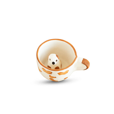 ExclusiveLane 'Puppy Surprise' Ceramic Tea And Coffee Mugs (200 ML, Microwave Safe, Hand-Embossed)