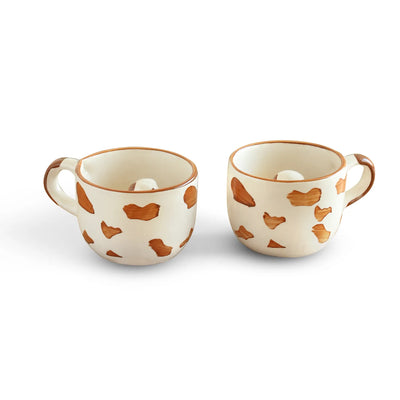 ExclusiveLane 'Puppy Surprise' Ceramic Tea And Coffee Mugs (Set of 2, 200 ML, Microwave Safe, Hand-Embossed)