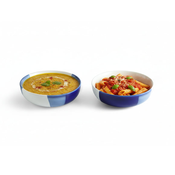  'The Blue Hues' Ceramic Serving/Snack Bowls (Set of 2, 680 ML, Hand-Glazed)