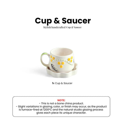ExclusiveLane 'Spring Bloosom' Ceramic Cup & Saucer For Coffee & Tea (310 ML, Microwave Safe, Hand-Painted)