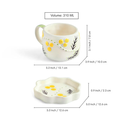 ExclusiveLane 'Spring Bloosom' Ceramic Cup & Saucer For Coffee & Tea (310 ML, Microwave Safe, Hand-Painted)