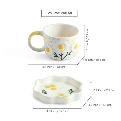 ExclusiveLane 'Floral Bloom' Ceramic Cup & Saucer For Coffee & Tea (300 ML, Microwave Safe, Hand-Painted)