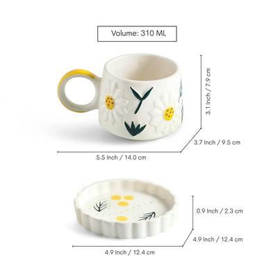 ExclusiveLane 'Floral Bloom' Ceramic Cup & Saucer For Coffee & Tea (310 ML, Microwave Safe, Hand-Painted)