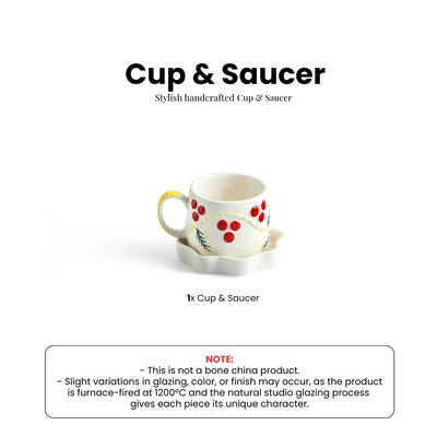 ExclusiveLane 'Dewdrop' Ceramic Cup & Saucer For Coffee & Tea (300 ML, Microwave Safe, Hand-Painted)
