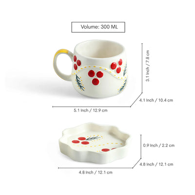 ExclusiveLane 'Dewdrop' Ceramic Cup & Saucer For Coffee & Tea (300 ML, Microwave Safe, Hand-Painted)