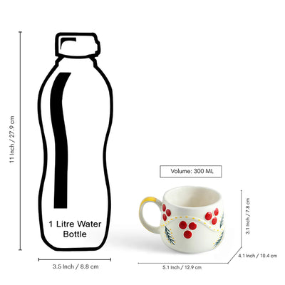 ExclusiveLane 'Dewdrop' Ceramic Cup & Saucer For Coffee & Tea (300 ML, Microwave Safe, Hand-Painted)