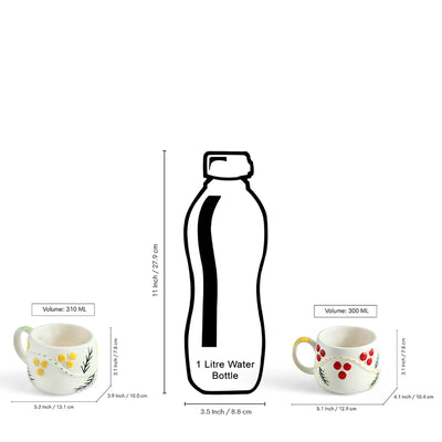 ExclusiveLane 'Sunbeam Bloom' Ceramic Cups & Saucers For Coffee & Tea (Set of 2, Microwave Safe, Hand-Painted)