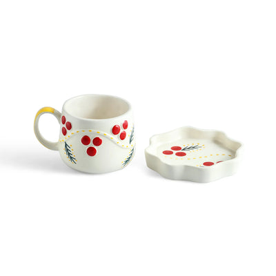 ExclusiveLane 'Bloom Burst' Ceramic Cups & Saucers For Coffee & Tea (Set of 2, 300 ML, Microwave Safe, Hand-Painted)