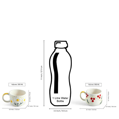 ExclusiveLane 'Bloom Burst' Ceramic Cups & Saucers For Coffee & Tea (Set of 2, 300 ML, Microwave Safe, Hand-Painted)