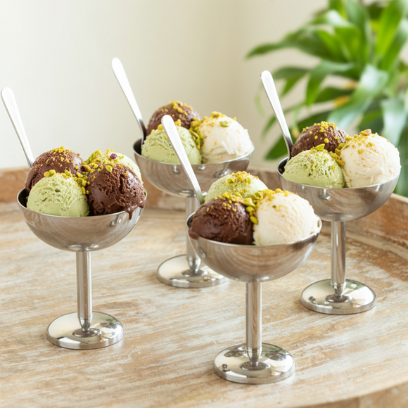  'Scoops of Royalty' Metal Ice Cream Bowls with Spoons (Set of 4, Handcrafted)